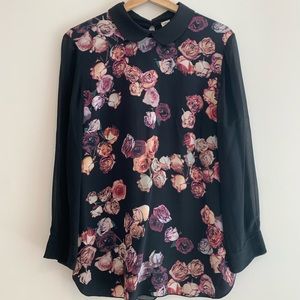 Aritzia Wilfred Silk Blouse Sz 8 Floral Black